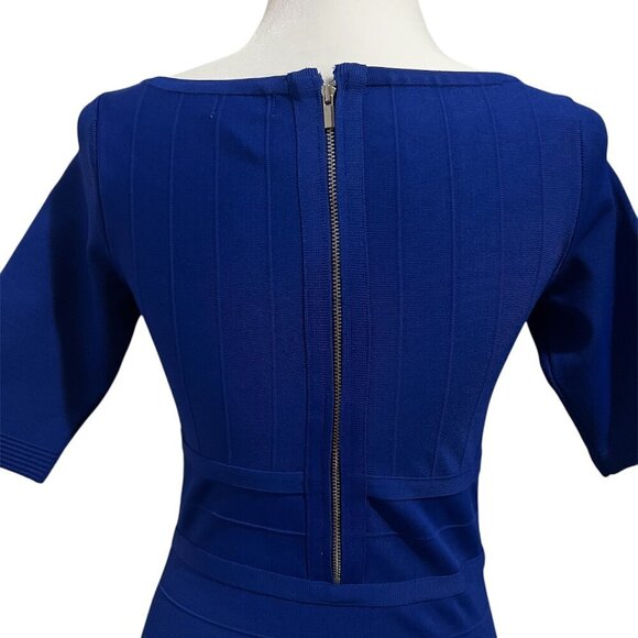 Cache Womens Sheath Dress Elbow Sleeve Keyhole Neck Ribbed Belted Blue Size XS - Picture 6 of 11